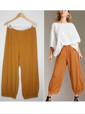 BRYN WALKER Wyatt PANTS Size XL Nutmeg Bamboo French Terry Balloon Wide Crop NEW